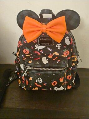 Disney Halloween Mini Backpack with Black Base and Orange Bow